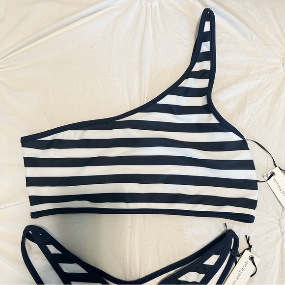 Lovers + Friends Swim Valora Blue White Striped Bikini Set M - Picture 3 of 7